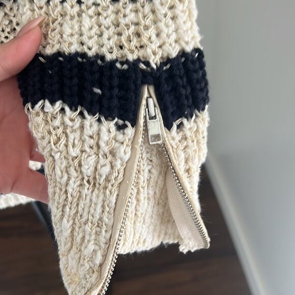 Ann Taylor Womens Stucco Knit Sweater Navy Winter White Stripe Cotton - S - Picture 9 of 10